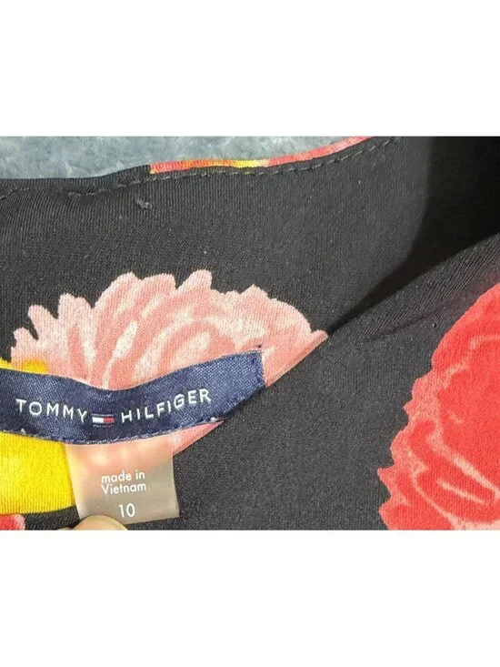 Tommy Hilfiger Womens Dress Size 10 Floral Print Black Multicolor 3/4 Bell - Picture 3 of 12
